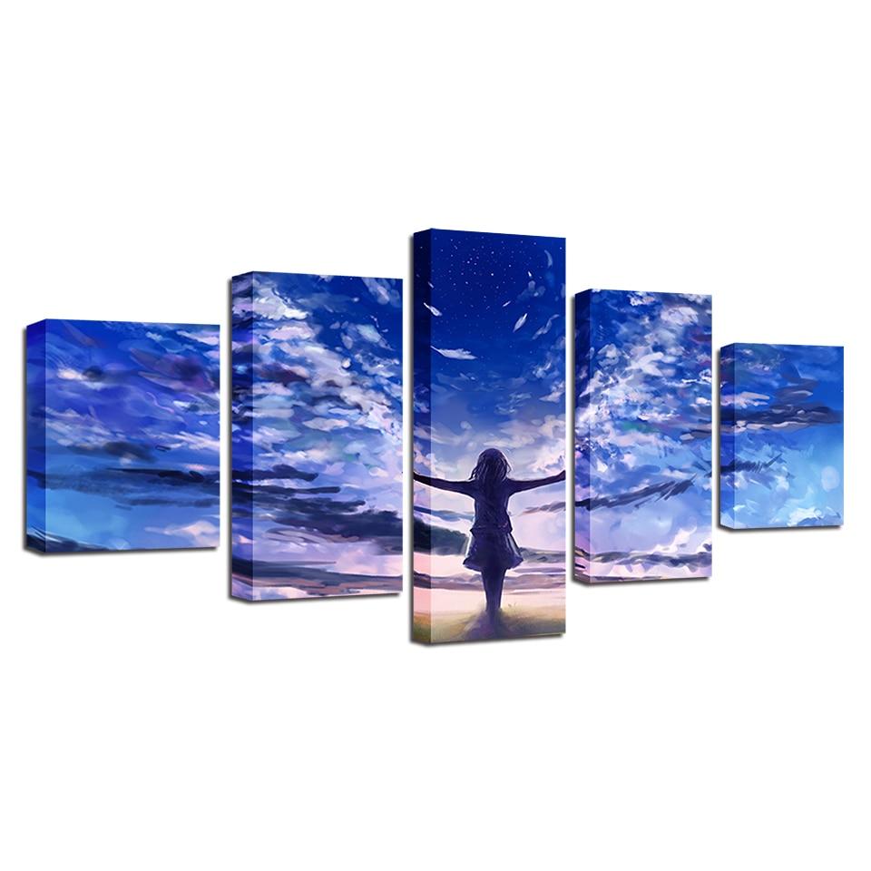 little girl angel abstract 5 panel canvas art wall decor 1255