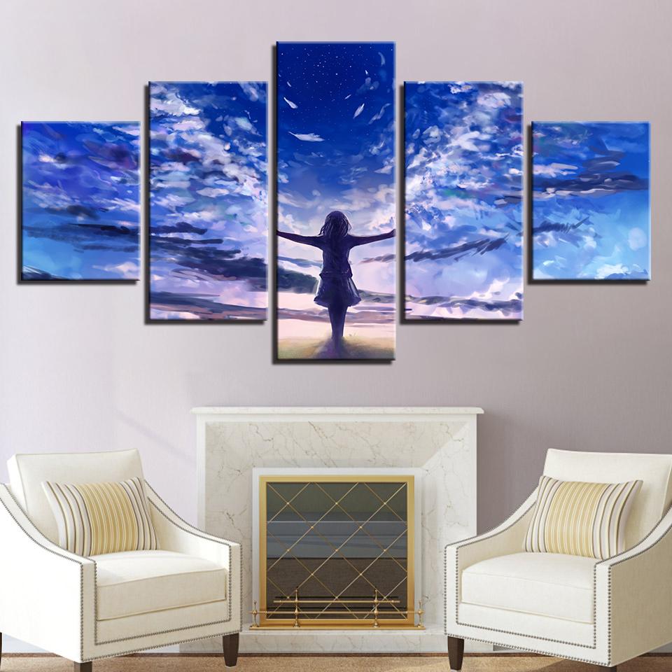 little girl angel abstract 5 panel canvas art wall decor 2156