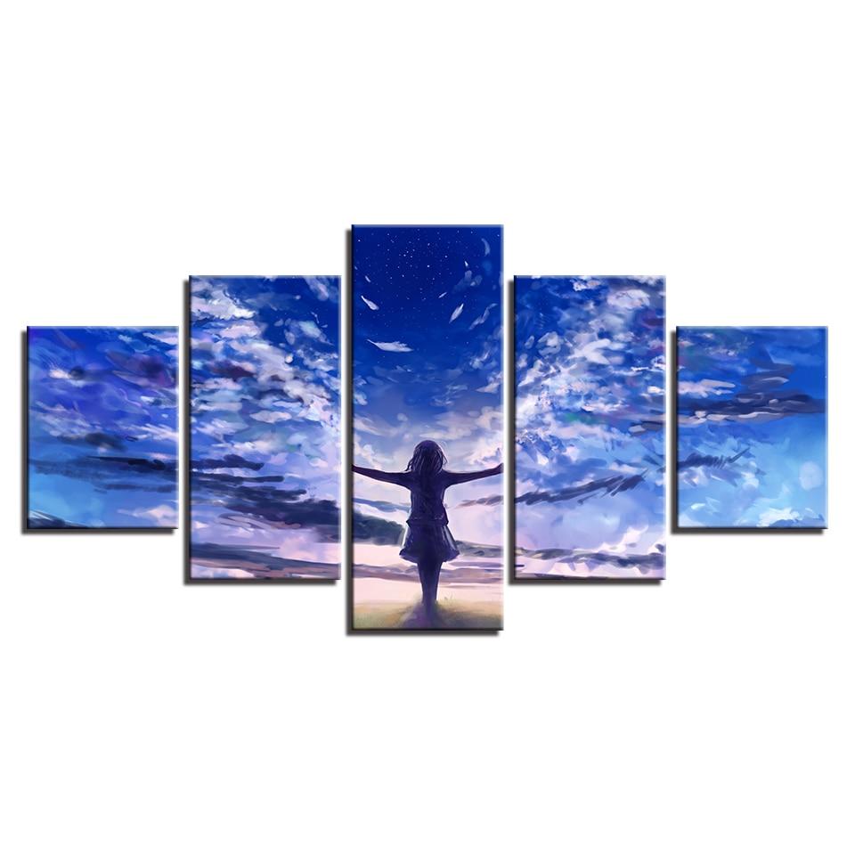 little girl angel abstract 5 panel canvas art wall decor 4213