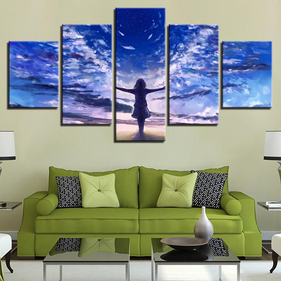 little girl angel abstract 5 panel canvas art wall decor 8120