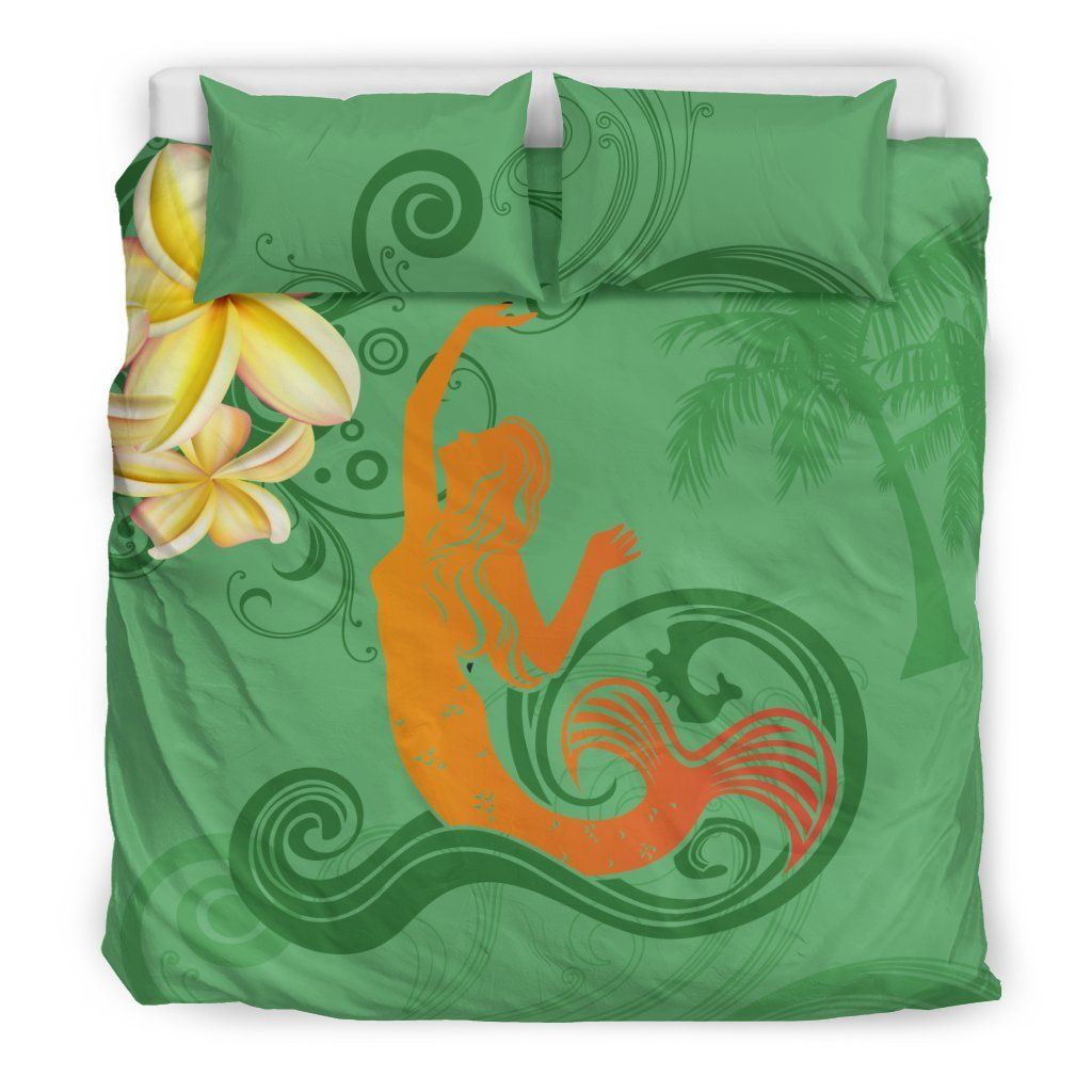 little mermaid with plumeria flower bedding set bedroom decor 1418