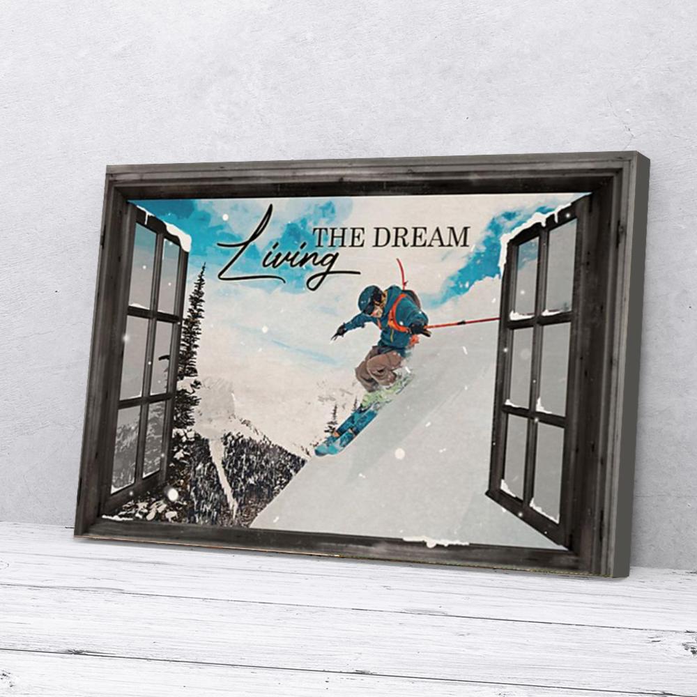living the dream skiing window view horizontal canvas prints wall art decor 2506