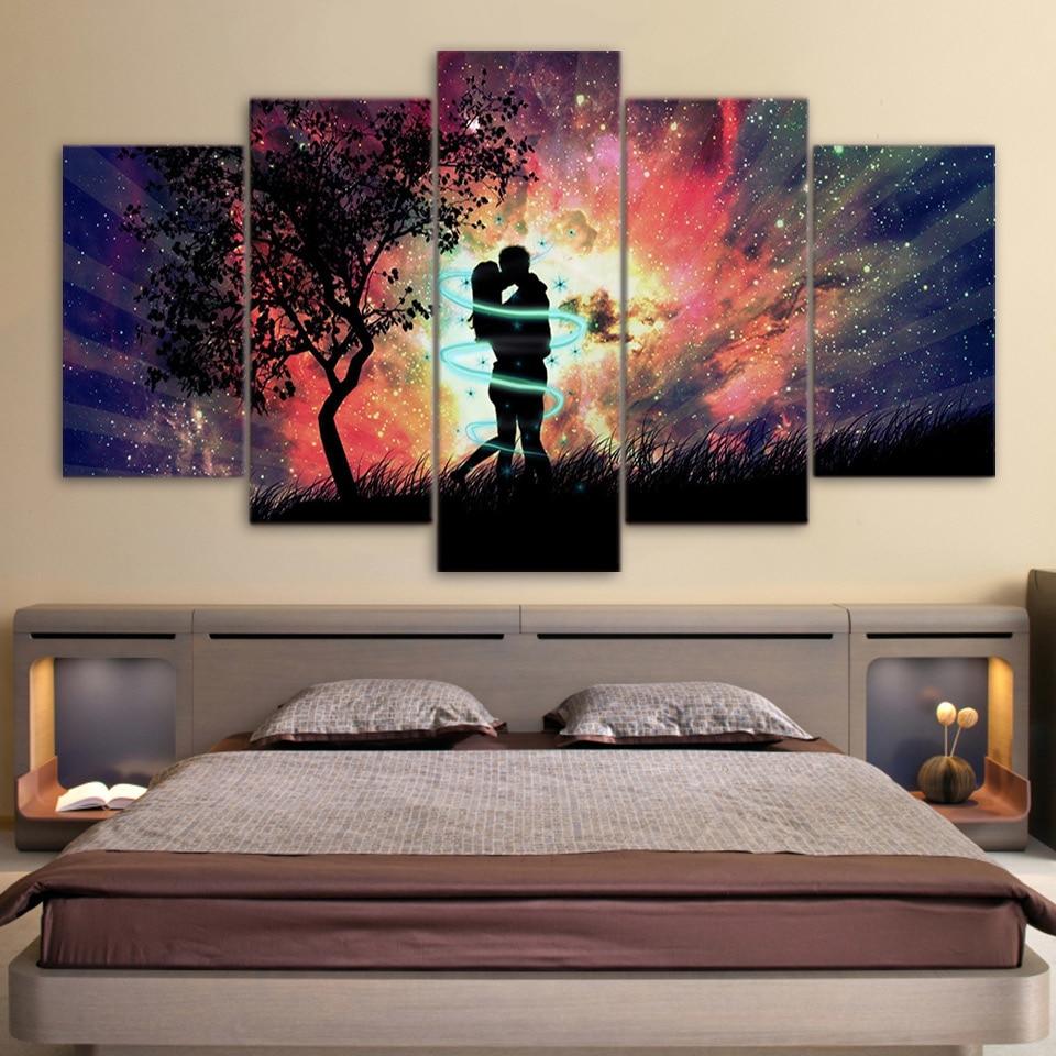 love couple kiss in sunset abstract 5 panel canvas art wall decor 1826