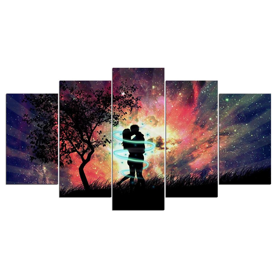 love couple kiss in sunset abstract 5 panel canvas art wall decor 7271