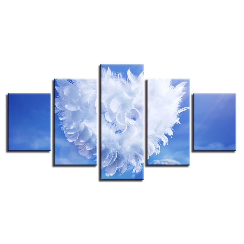 love feather blue sky abstract 5 panel canvas art wall decor 2876