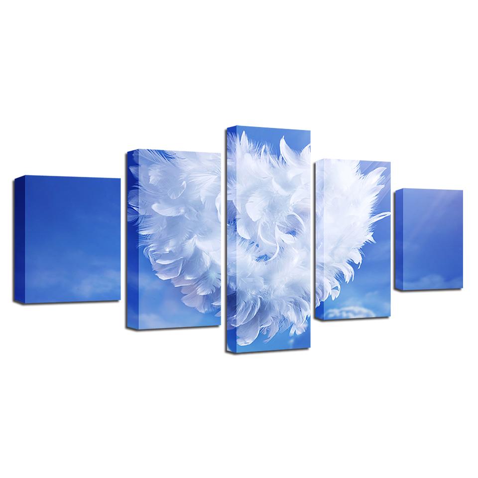 love feather blue sky abstract 5 panel canvas art wall decor 8415