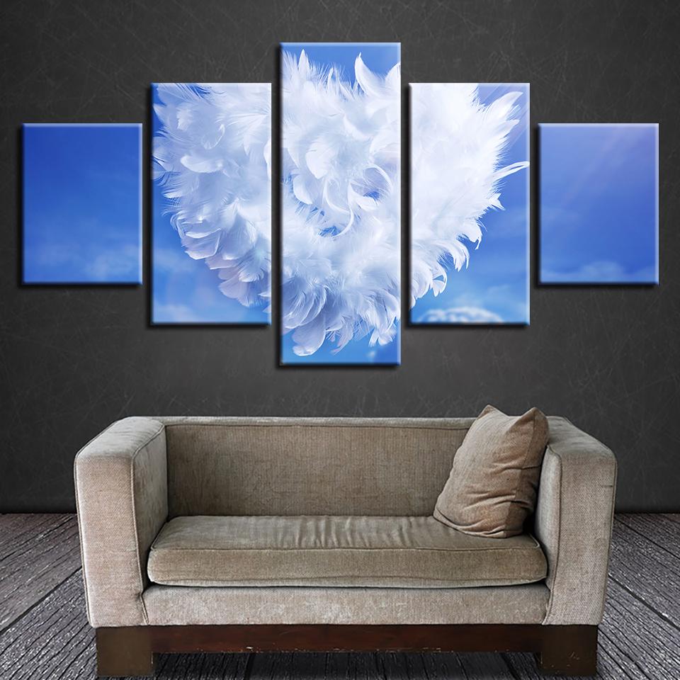 love feather blue sky abstract 5 panel canvas art wall decor 8573