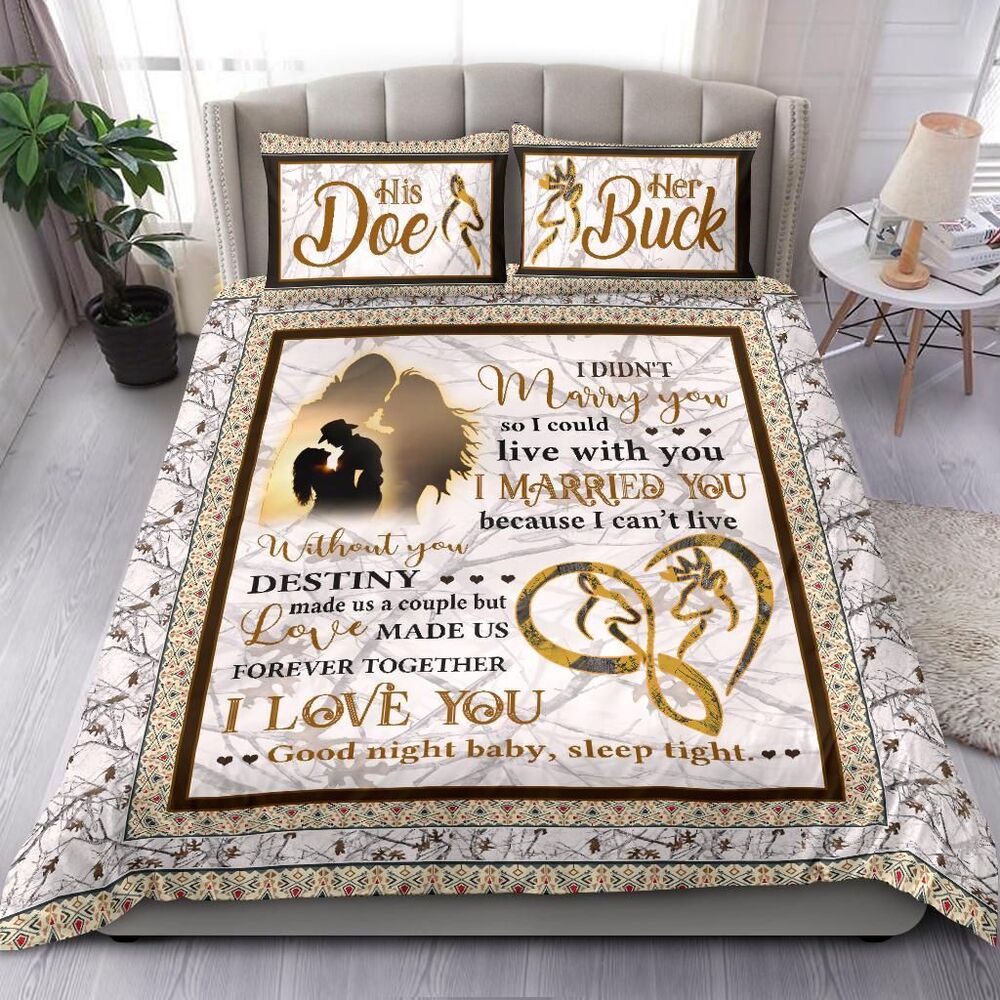 love made us together forever buck n doe snow camo deer hunting valentine gifts wedding anniversary gift comforter duvet bedding set 1475