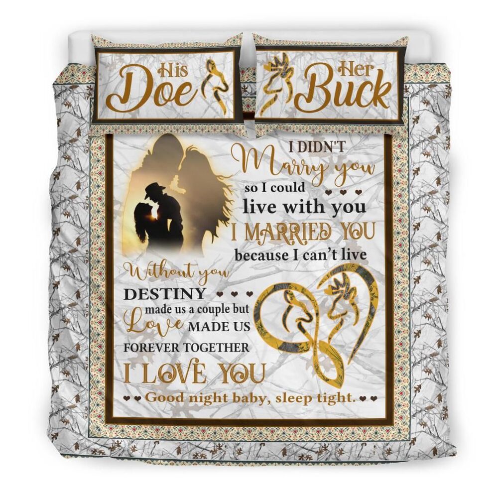 love made us together forever buck n doe snow camo deer hunting valentine gifts wedding anniversary gift comforter duvet bedding set 4032