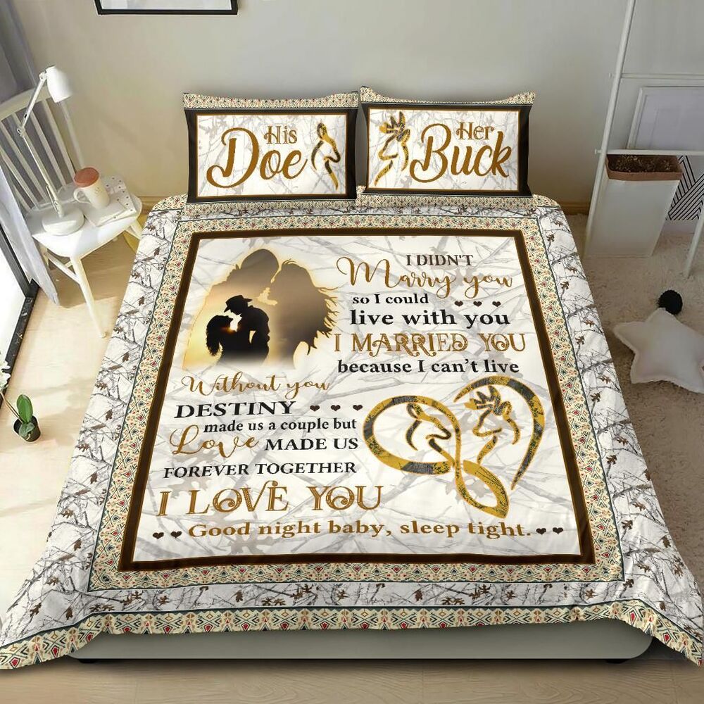 love made us together forever buck n doe snow camo deer hunting valentine gifts wedding anniversary gift comforter duvet bedding set 4588