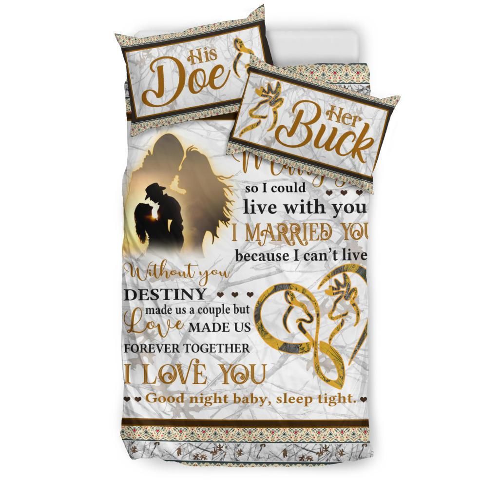 love made us together forever buck n doe snow camo deer hunting valentine gifts wedding anniversary gift comforter duvet bedding set 7113