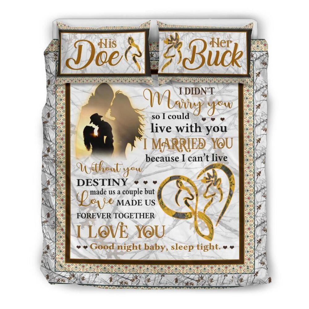 love made us together forever buck n doe snow camo deer hunting valentine gifts wedding anniversary gift comforter duvet bedding set 8246