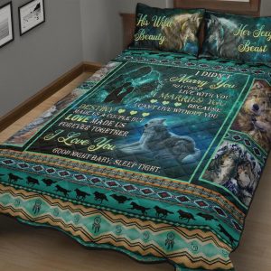 love made us together forever valentine wedding anniversary gift for wolf lovers quilt bedding set 2102