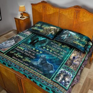 love made us together forever valentine wedding anniversary gift for wolf lovers quilt bedding set 3687