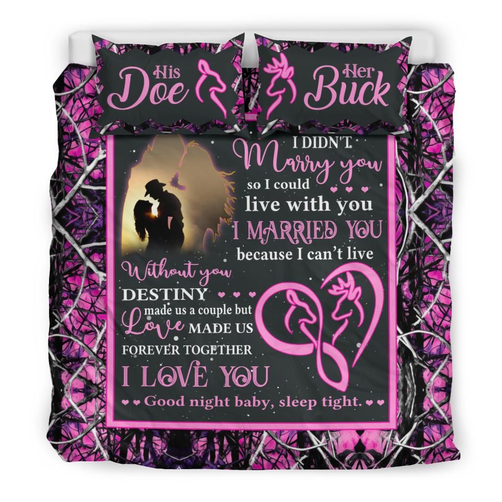 love made us together forever ver2 pink camo deer hunting valentine gifts wedding anniversary gift comforter duvet bedding set 2674
