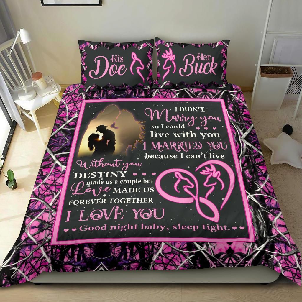 love made us together forever ver2 pink camo deer hunting valentine gifts wedding anniversary gift comforter duvet bedding set 5435