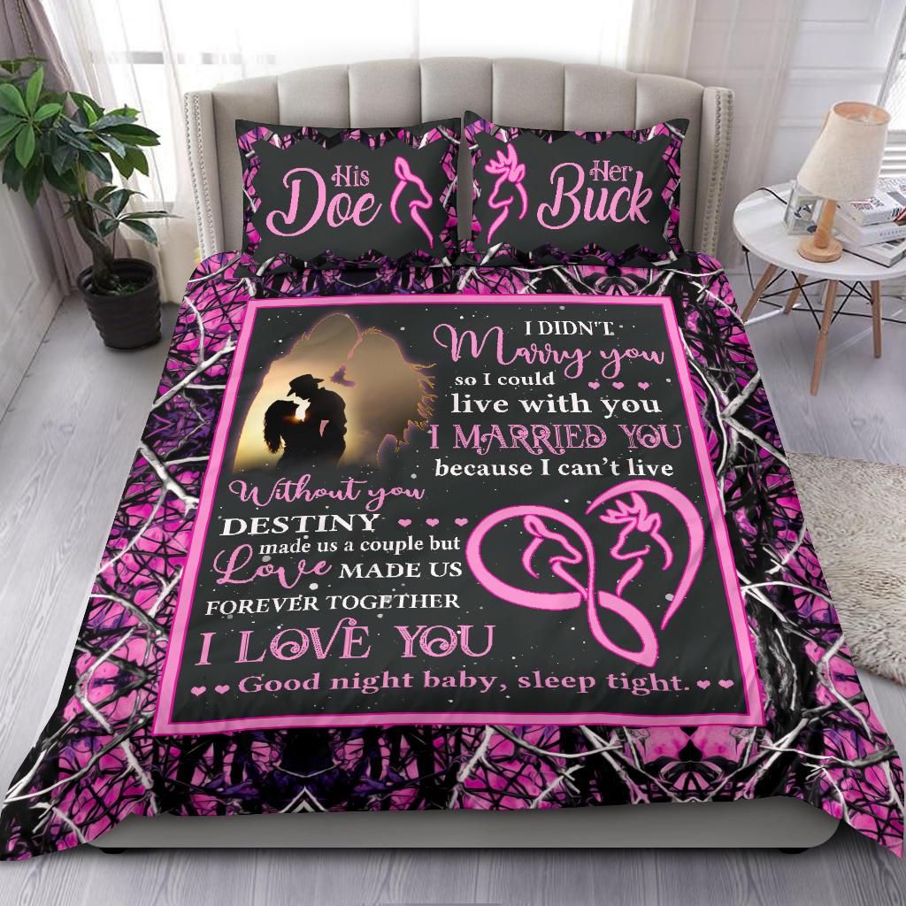 love made us together forever ver2 pink camo deer hunting valentine gifts wedding anniversary gift comforter duvet bedding set 7368
