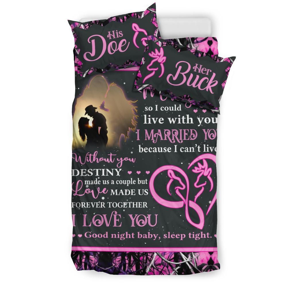 love made us together forever ver2 pink camo deer hunting valentine gifts wedding anniversary gift comforter duvet bedding set 8619