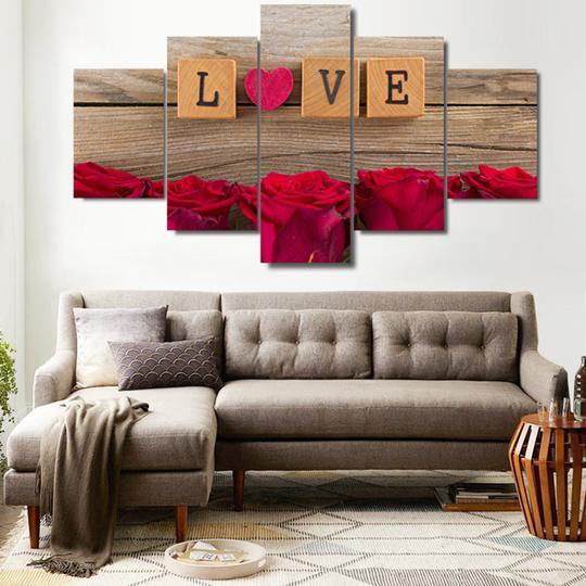 love scrabble tiles with roses valentines abstract 5 panel canvas art wall decor 4020