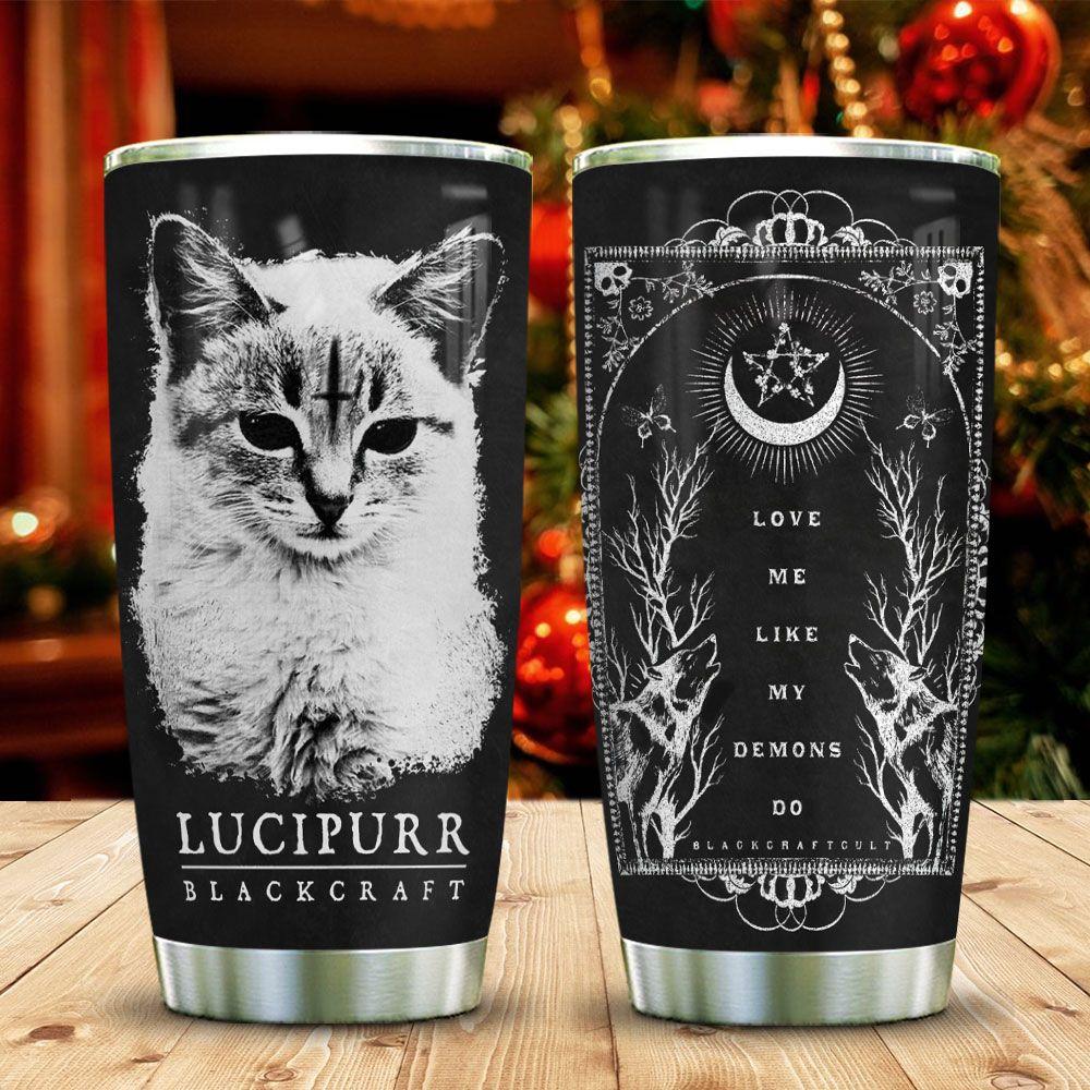 lucipurr blackcraft cat stainless steel tumbler 6600