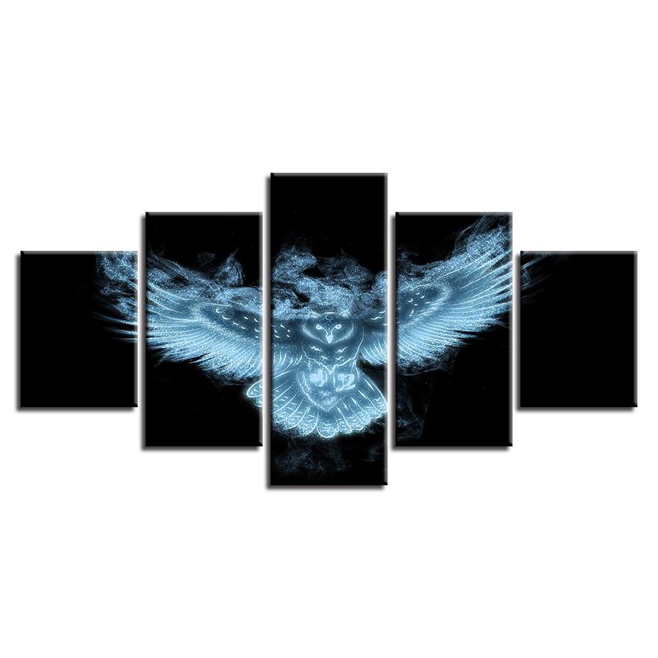 luminous animal owl night view abstract 5 panel canvas art wall decor 3481