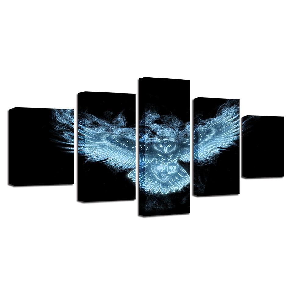 luminous animal owl night view abstract 5 panel canvas art wall decor 4939