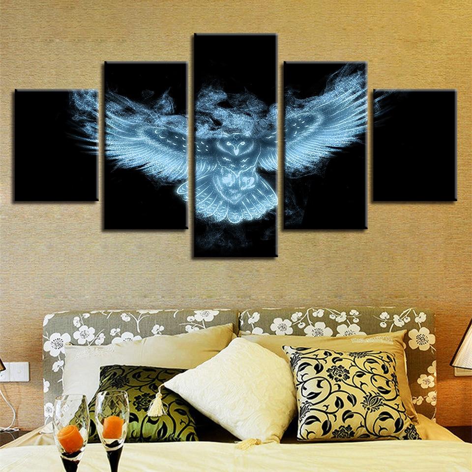 luminous animal owl night view abstract 5 panel canvas art wall decor 6156
