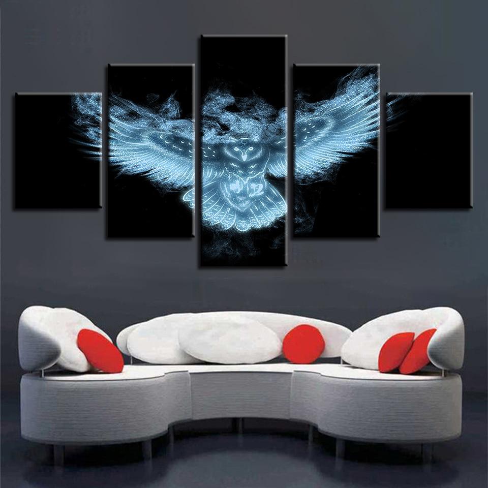 luminous animal owl night view abstract 5 panel canvas art wall decor 8389