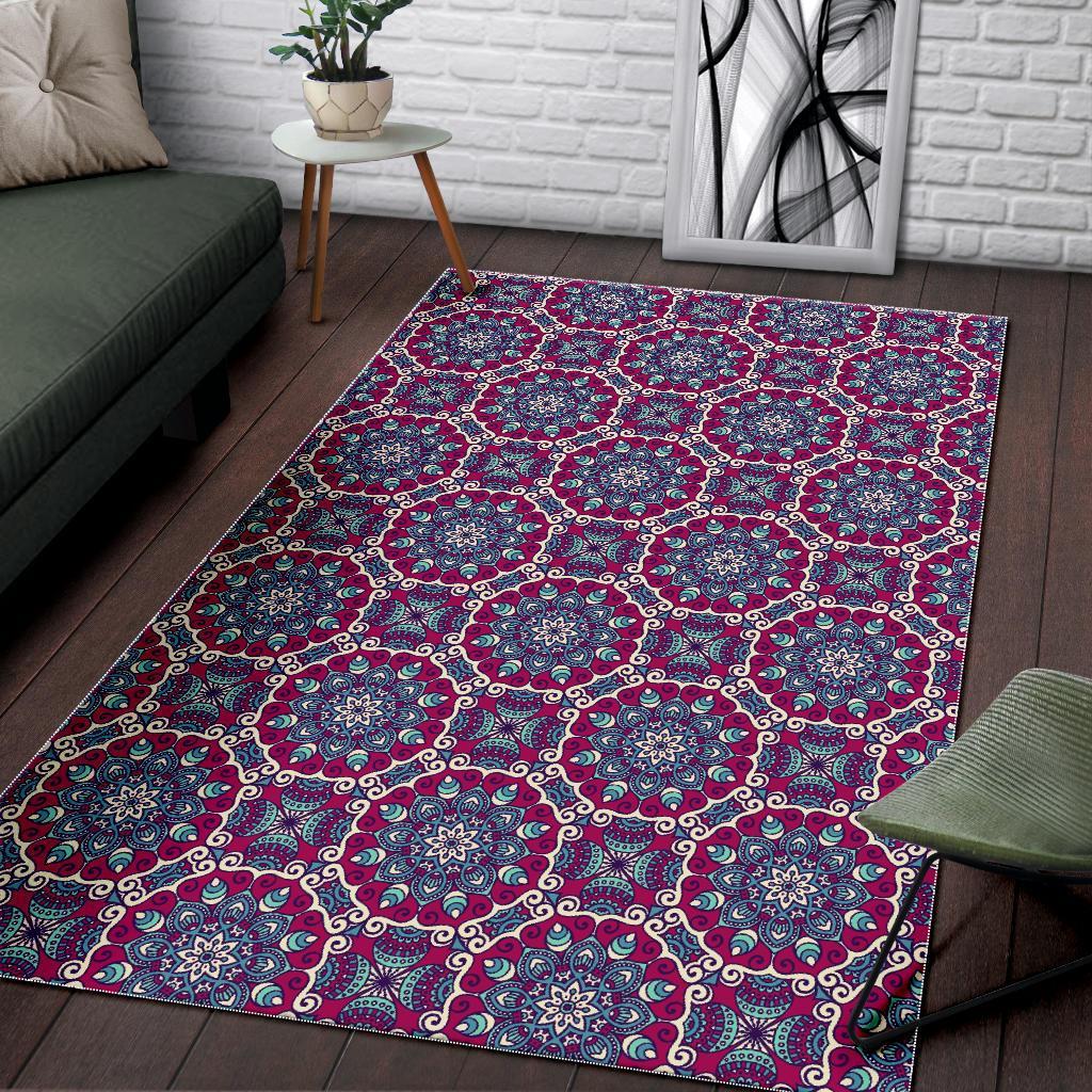 magenta mandala bohemian pattern print area rug floor decor 1917