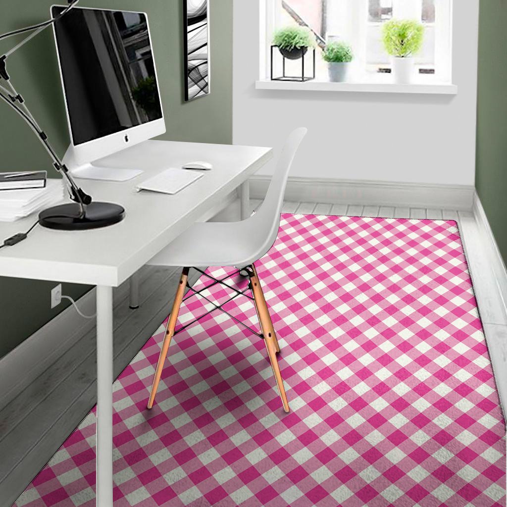 magenta pink and white gingham print area rug floor decor 1222