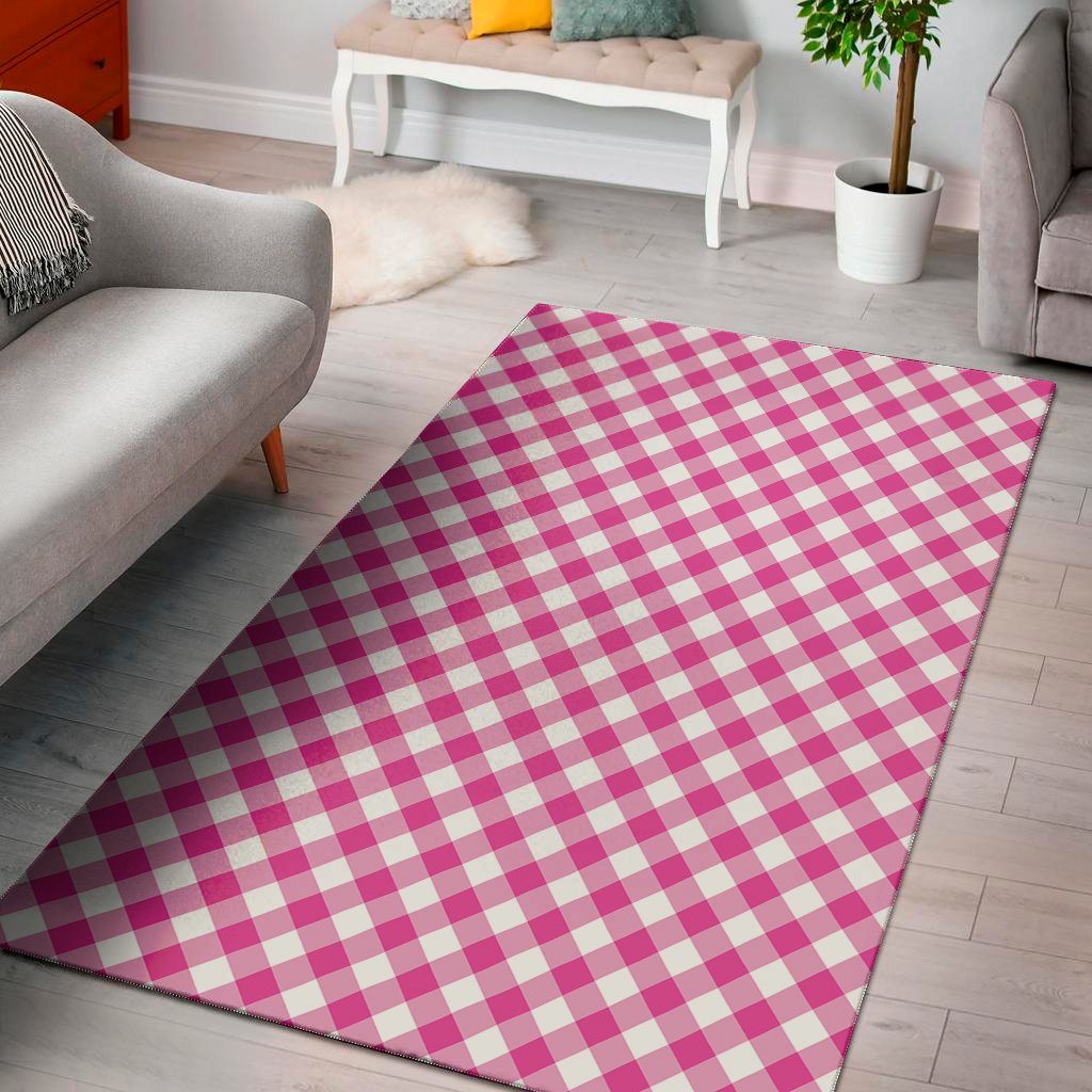 magenta pink and white gingham print area rug floor decor 5185
