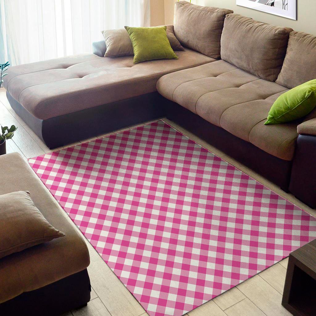 magenta pink and white gingham print area rug floor decor 5285
