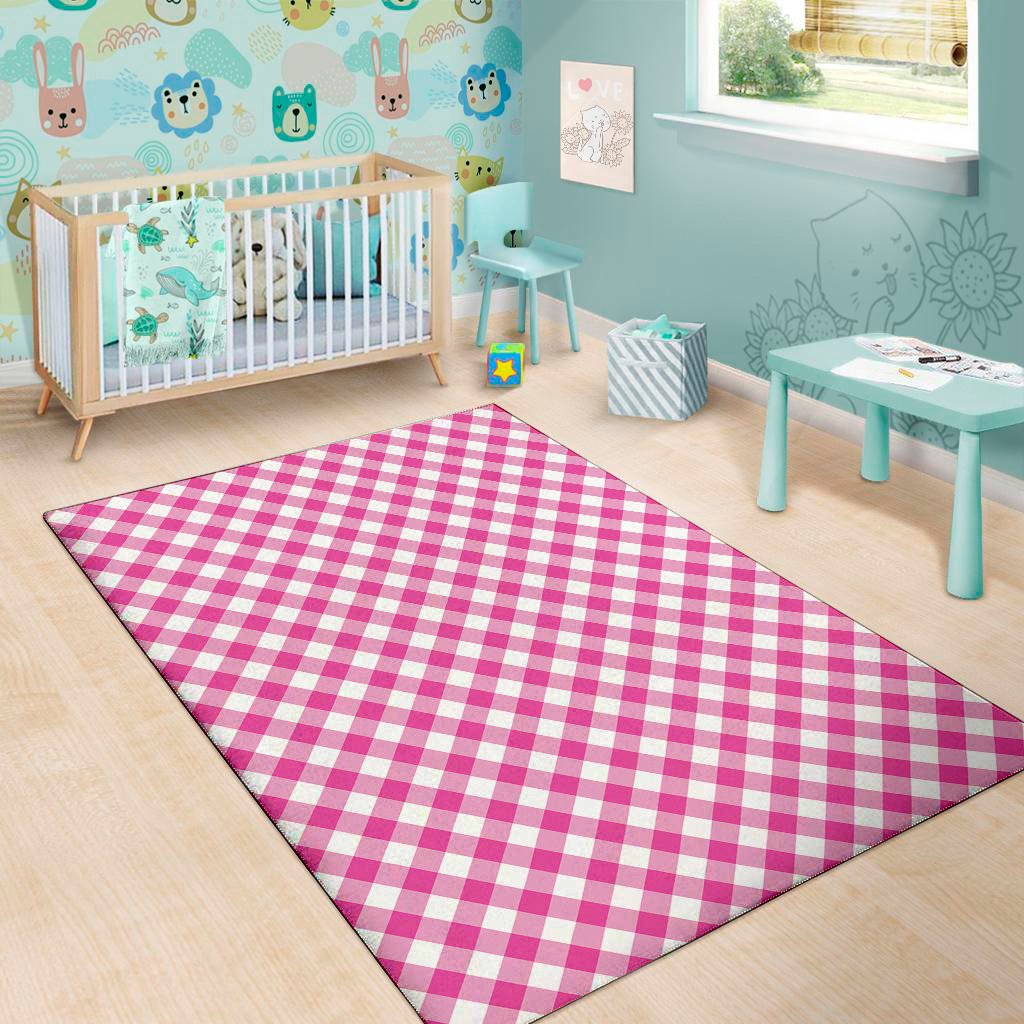 magenta pink and white gingham print area rug floor decor 8442