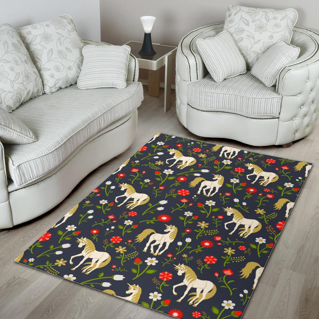 Magic Floral Unicorn Pattern Print Area Rug Floor Decor magic floral unicorn pattern print area rug floor decor 2535