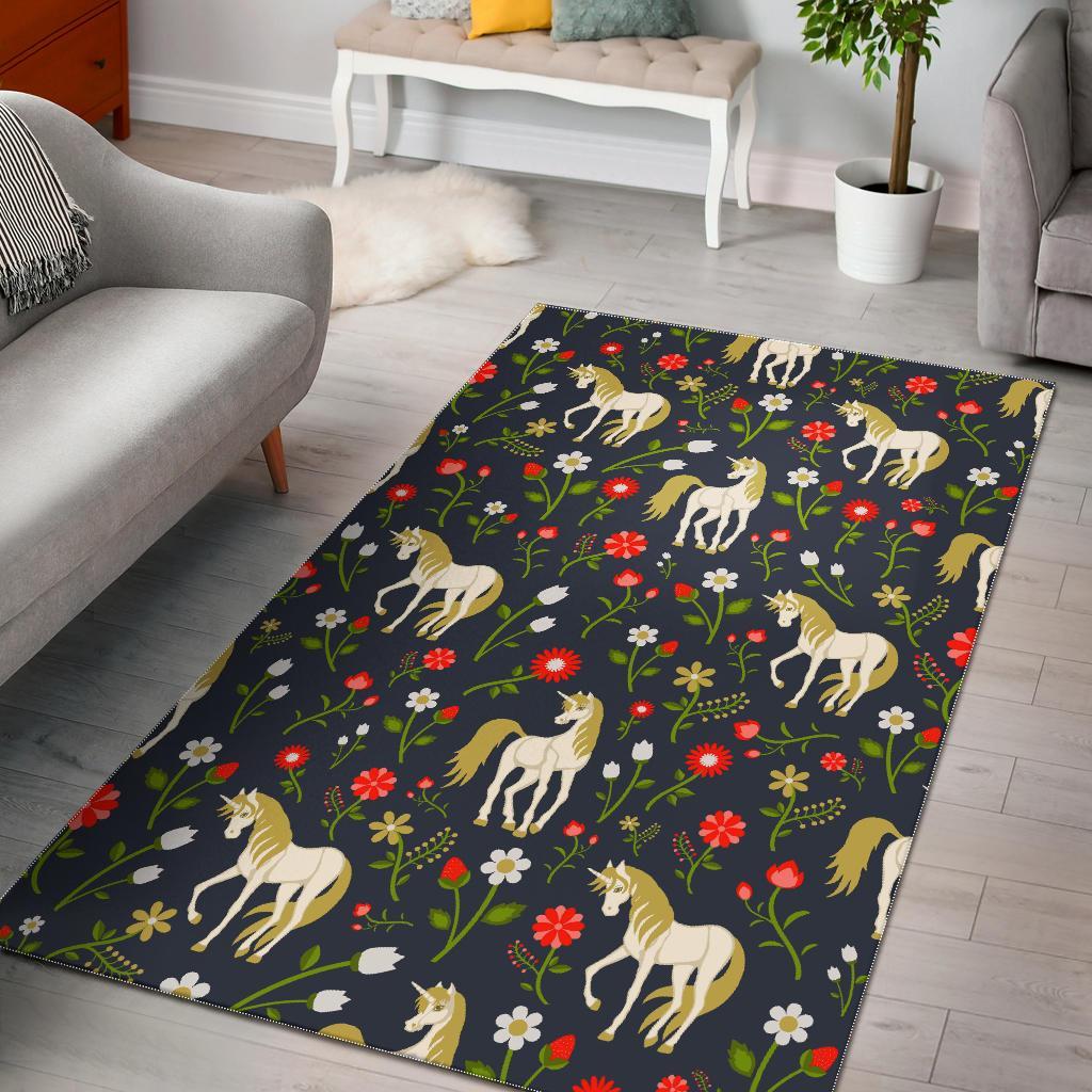 Magic Floral Unicorn Pattern Print Area Rug Floor Decor magic floral unicorn pattern print area rug floor decor 3199