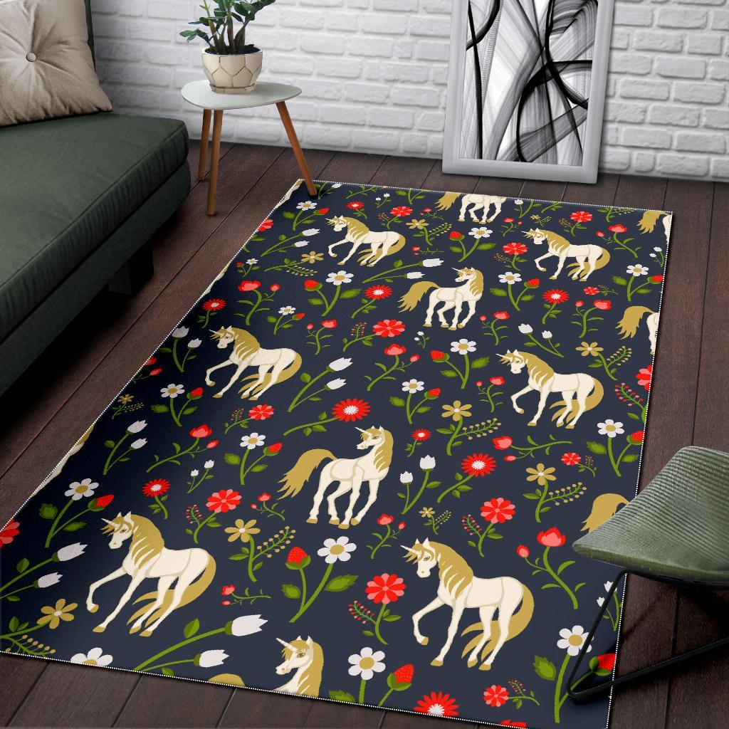 Magic Floral Unicorn Pattern Print Area Rug Floor Decor magic floral unicorn pattern print area rug floor decor 7285
