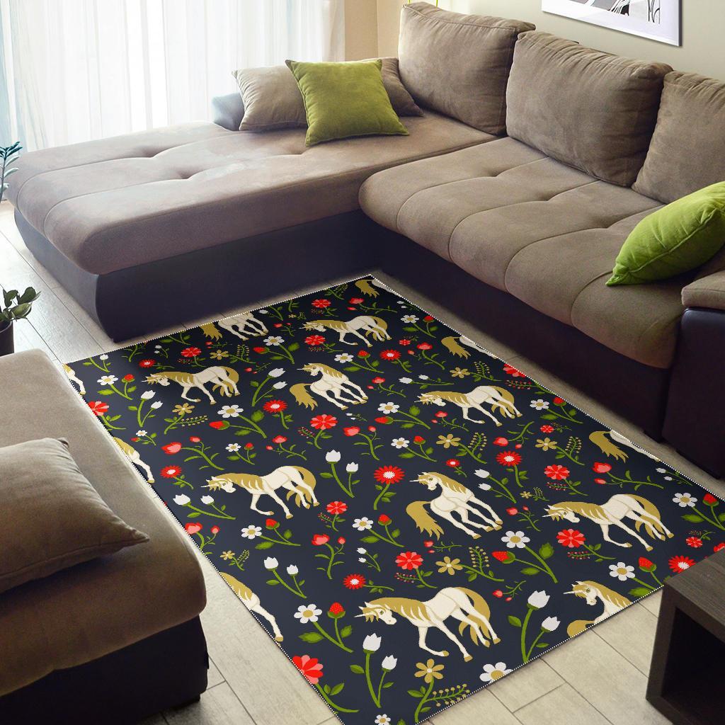 Magic Floral Unicorn Pattern Print Area Rug Floor Decor magic floral unicorn pattern print area rug floor decor 8393