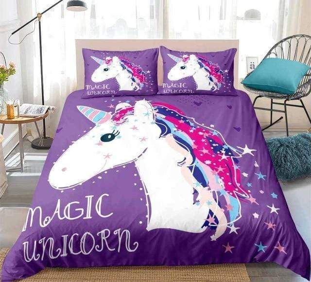 magic unicorn purple background duvet cover bedding set 3146