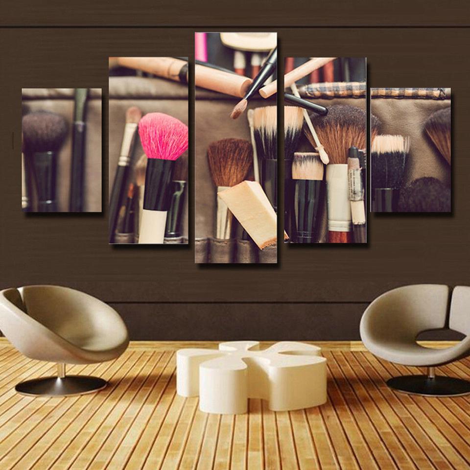 makeup brush beauty salon 5 panel canvas art wall decor 2113