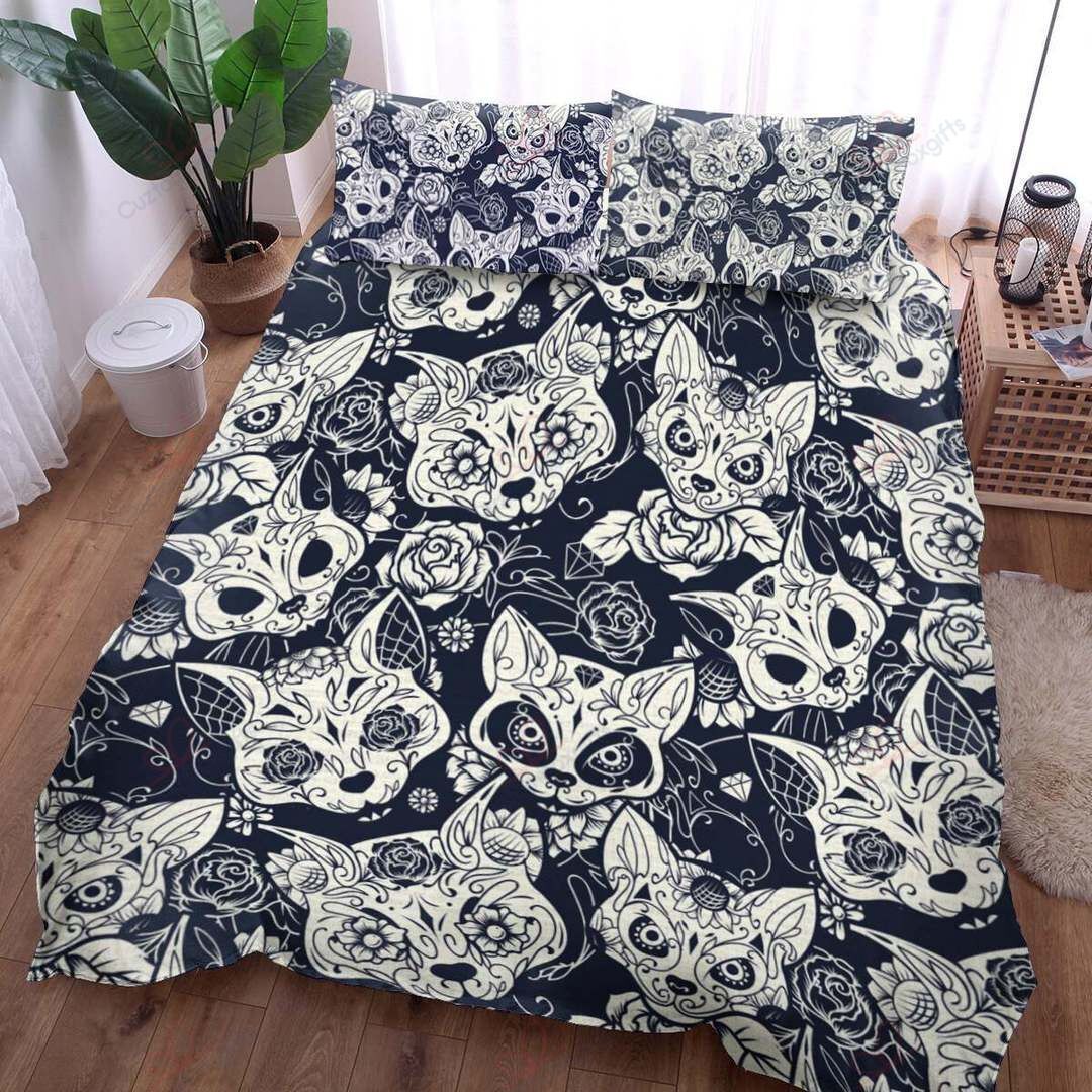 mandala cat day of the dead duvet cover bedding set 1225
