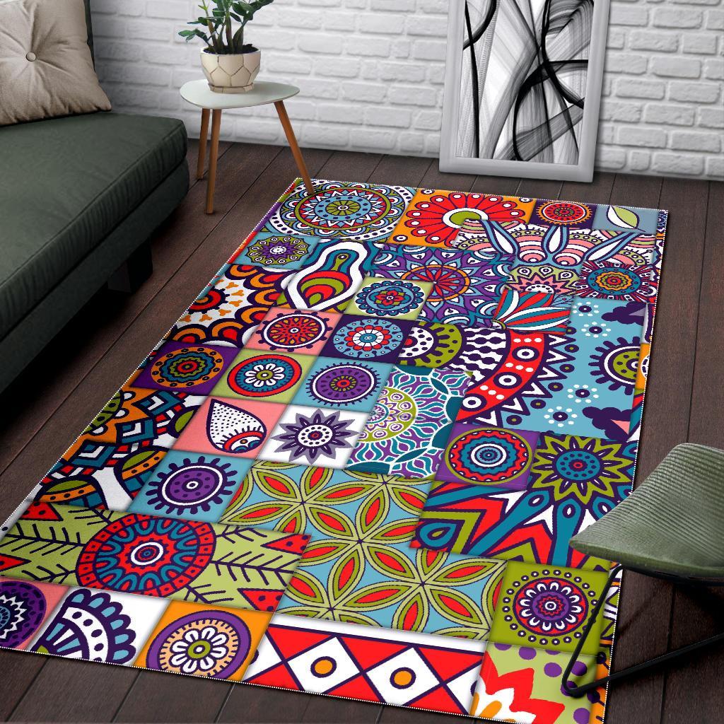 mandala tile bohemian pattern print area rug floor decor 4686