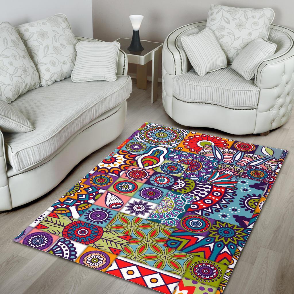 mandala tile bohemian pattern print area rug floor decor 7575