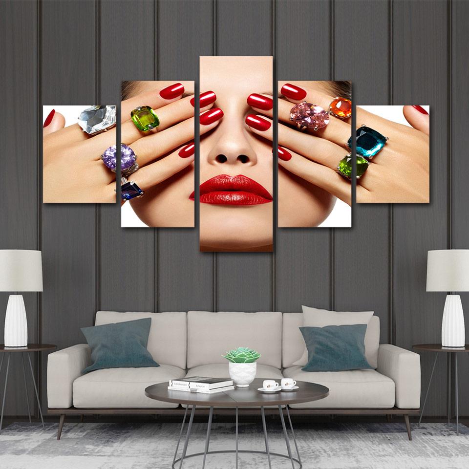 manicure lipstick abstract 5 panel canvas art wall decor 3191