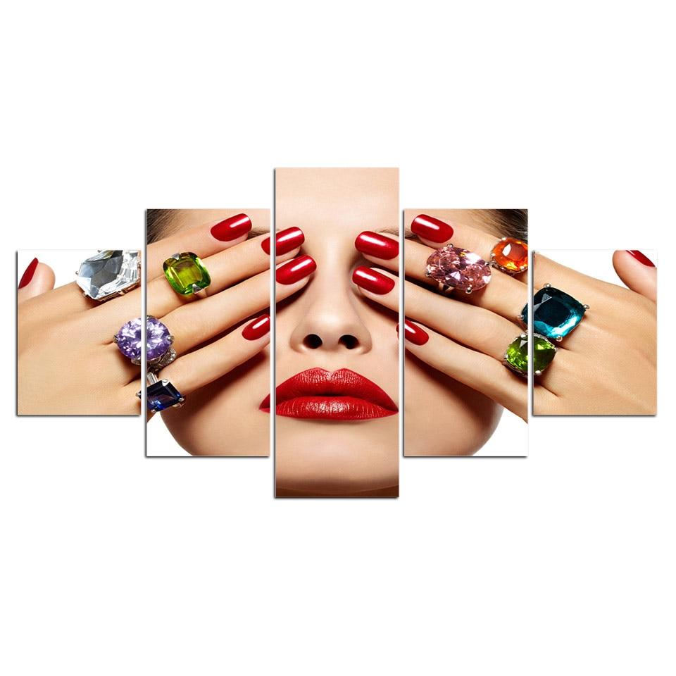 manicure lipstick abstract 5 panel canvas art wall decor 8195