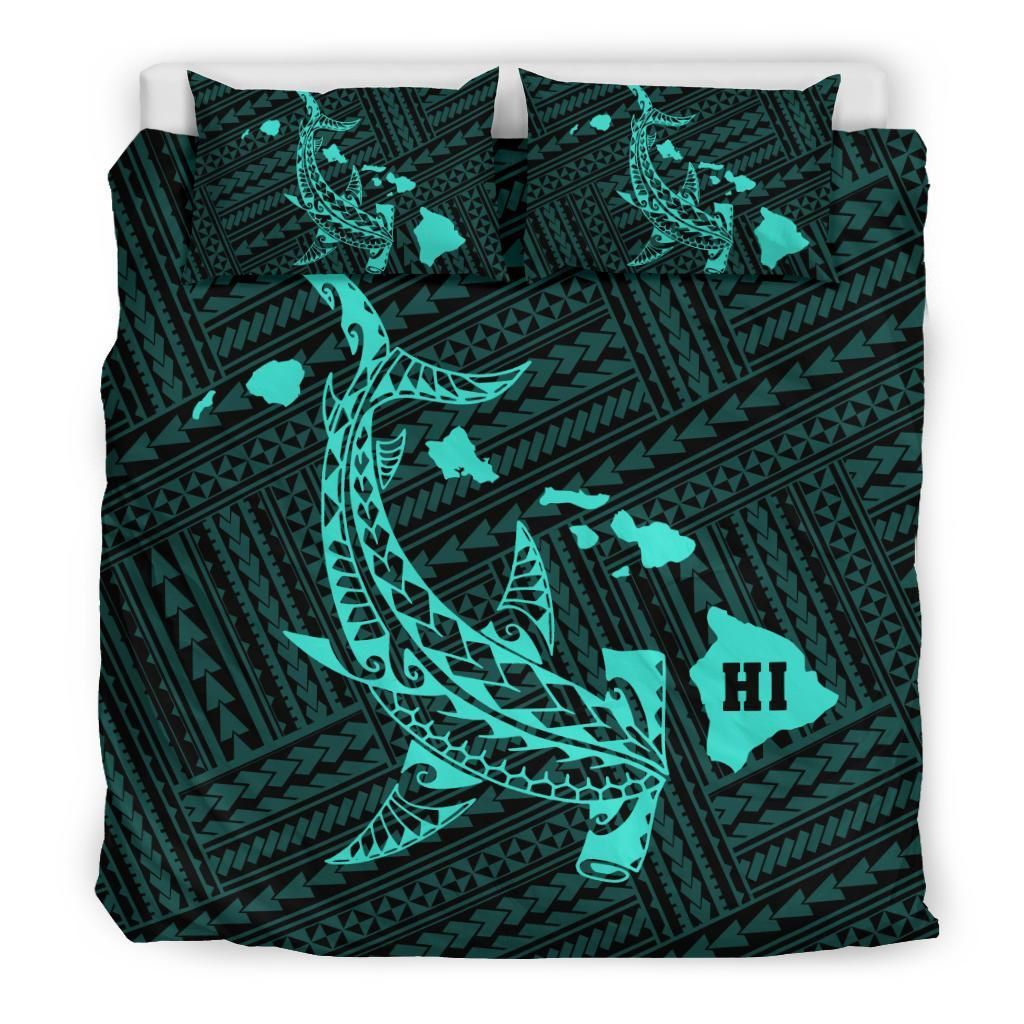 Map Hamerhead Shark Polynesian Turquoise Duvet Cover Bedding Set map hamerhead shark polynesian turquoise duvet cover bedding set 3930
