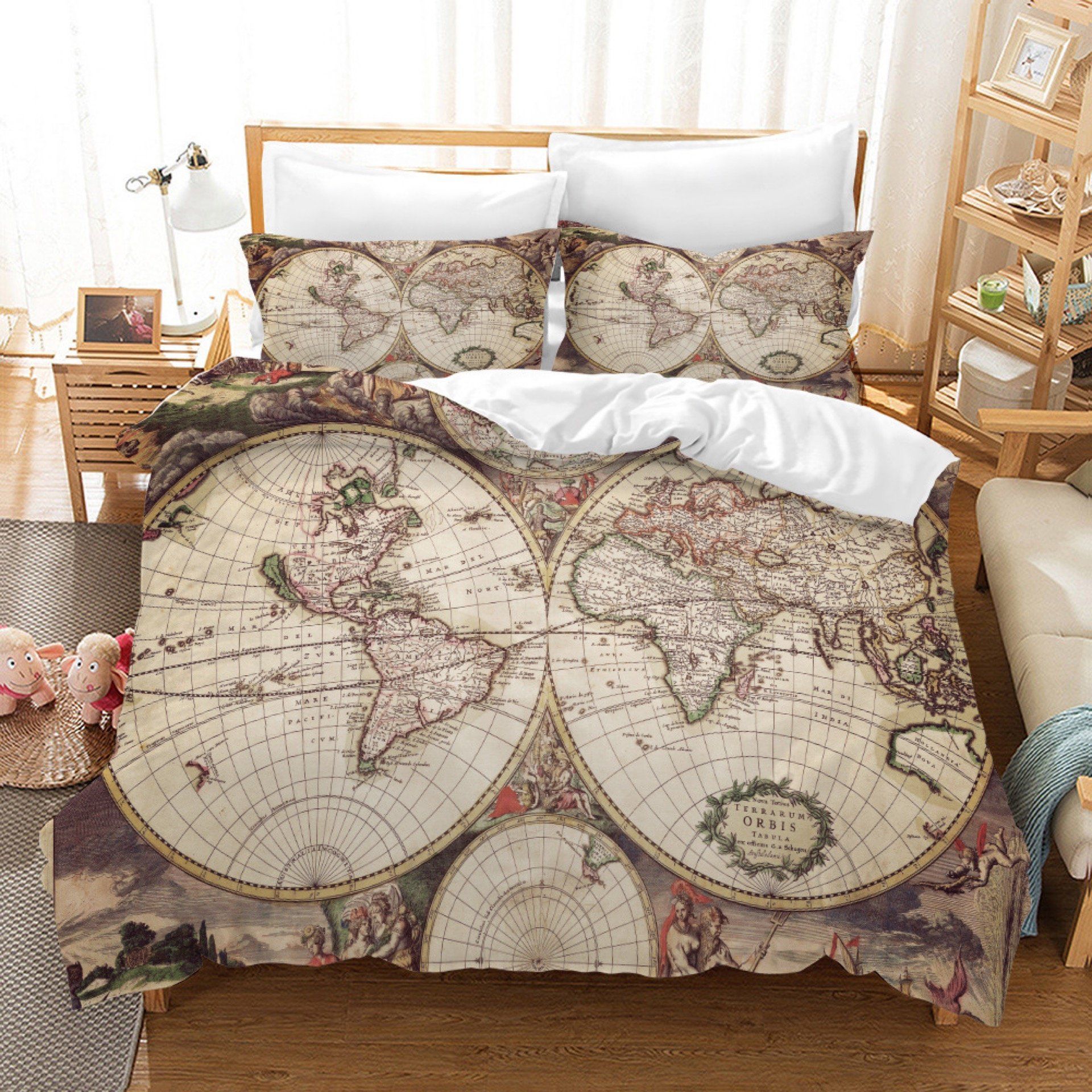 map of the world vintage 3d printed bedding set bedroom decor 1737