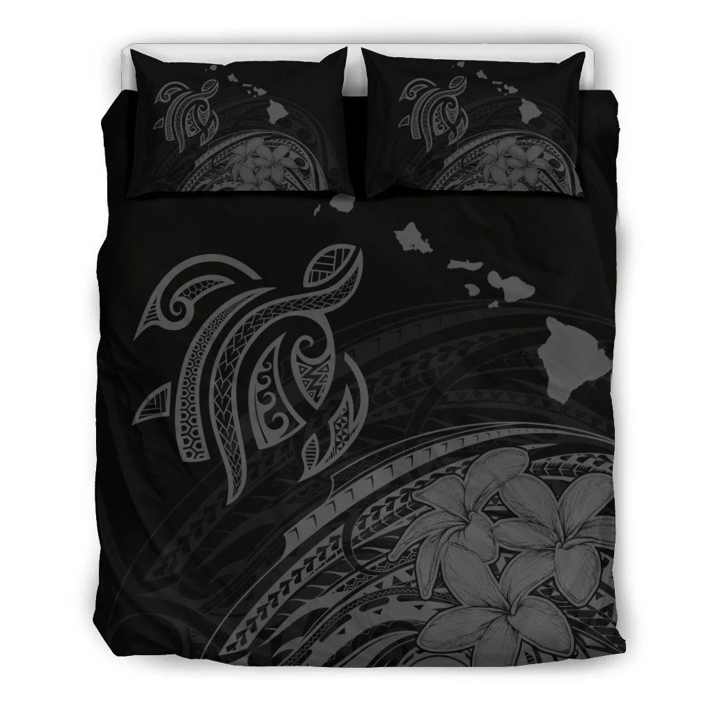 map turtle hibiscus plumeria polynesian gray duvet cover bedding set 1471