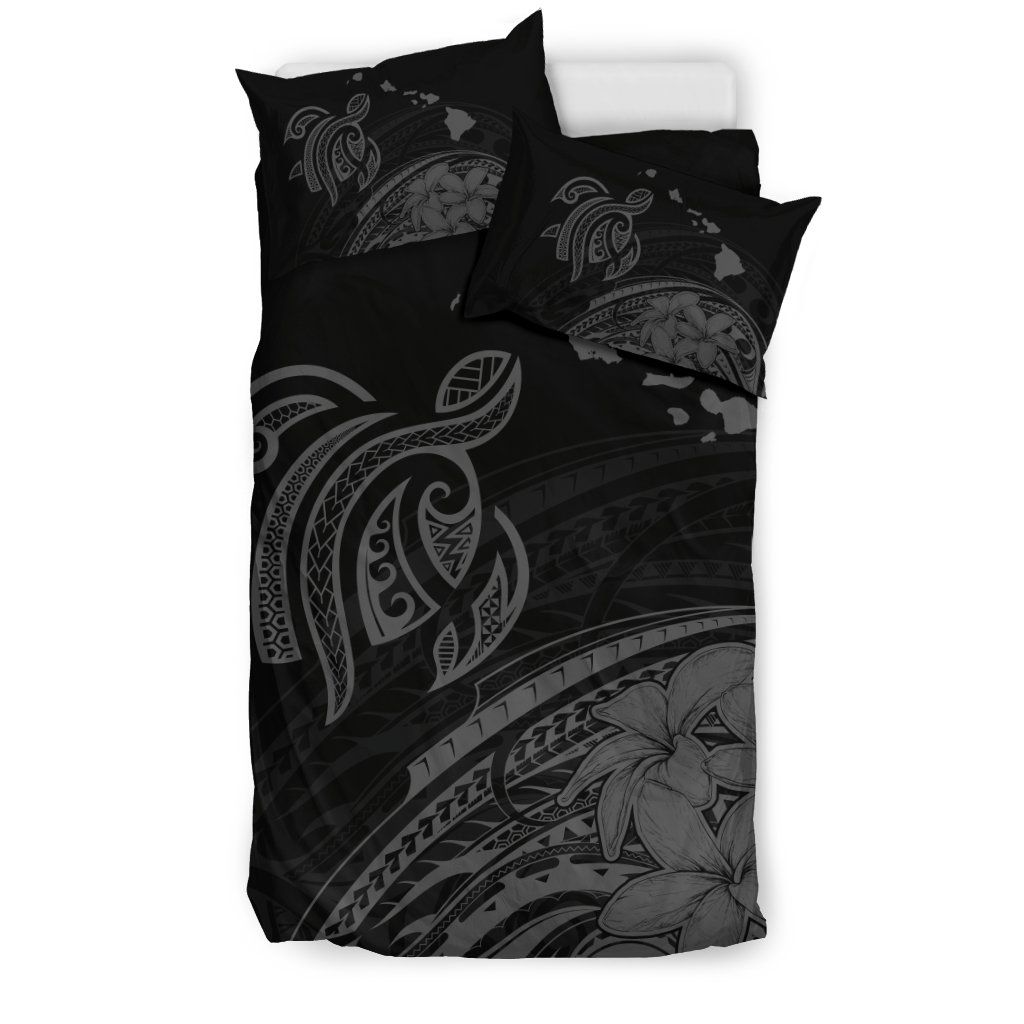 map turtle hibiscus plumeria polynesian gray duvet cover bedding set 4829