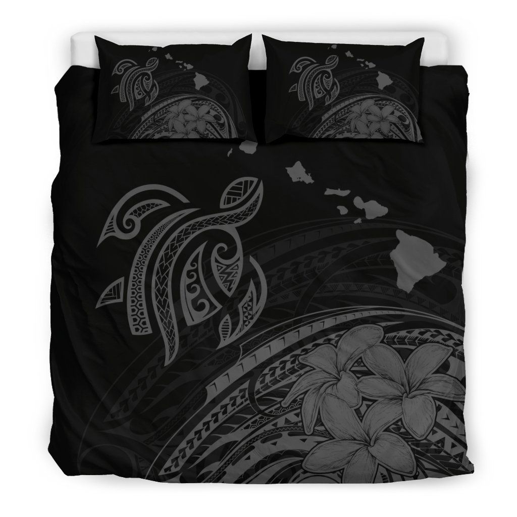 map turtle hibiscus plumeria polynesian gray duvet cover bedding set 7201
