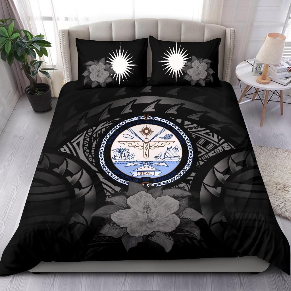 marshall island gray hibiscus black and grey bedding set bedroom decor 1800